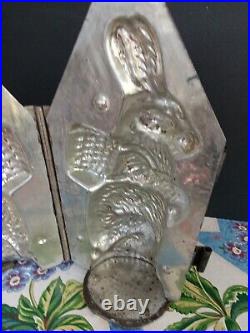 Vintage Large Rabbit Chocolate Mold Basket On Back, 3 Piece, Hinged, C1935 9.5