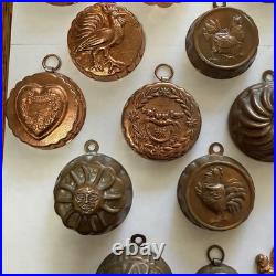 Vintage Lot of Mini Copper Candy/Butter Molds, Lot Of 24. Duck Flower Sun Santa