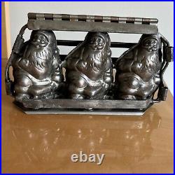 Vintage T. C. Weygandt Triple Santa #433 Metal Chocolate Mold Hinged Germany