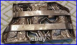 Vintage Triple Easter Rabbit Solid Chocolate Mold Candy Metal Hindged 6.5