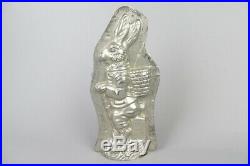 Vintage easter bunny with basket chocolate tin mold, german antique 10in