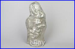 Vintage easter bunny with basket chocolate tin mold, german antique 10in