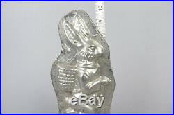 Vintage easter bunny with basket chocolate tin mold, german antique 10in