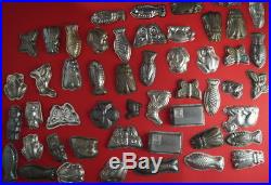 Vintage set 50 Old Primitive Tin Metal Molds Chocolate Molds (# 8786)