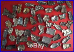 Vintage set 50 Old Primitive Tin Metal Molds Chocolate Molds (# 8786)