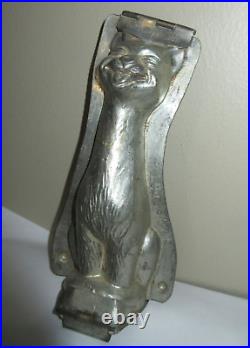 Vtg Antique Reich Chocolate Mold Tomcat Cat Laughing Smiling Metal Clamps Hinged