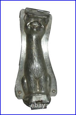 Vtg Antique Reich Chocolate Mold Tomcat Cat Laughing Smiling Metal Clamps Hinged