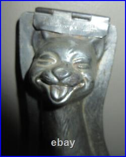 Vtg Antique Reich Chocolate Mold Tomcat Cat Laughing Smiling Metal Clamps Hinged