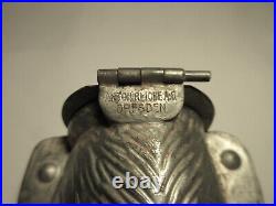 Vtg Antique Reich Chocolate Mold Tomcat Cat Laughing Smiling Metal Clamps Hinged