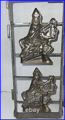 Vtg Chocolate Double Mold Santa St. Nicholas Donkey Hinged Candy Antique RARE