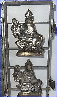 Vtg Chocolate Double Mold Santa St. Nicholas Donkey Hinged Candy Antique RARE