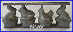 Vtg Chocolate Mold Easter Bunny Rabbit Chick Hen on Basket Heavy Cast Metal Ant